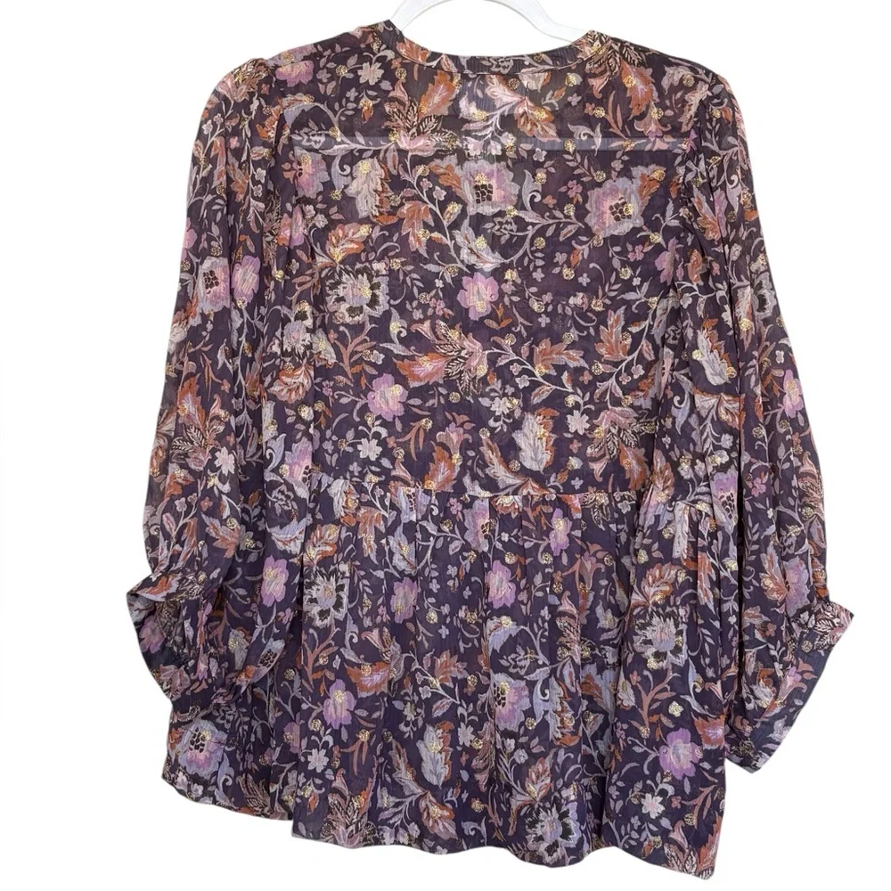 New Dear John Malia Novelty Golden Iris Print Bohemian Style Shirt Size XL - Picture 4 of 4